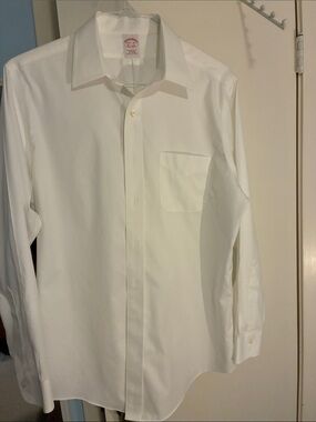 Brooks Brothers White Men's Dress Shirt with Chest Pocket,Long Sleeves